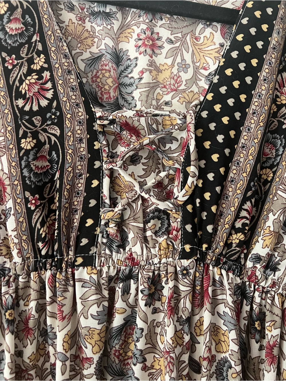 Bohemian Floral Tiered Maxi Dress in Brown and Cream - Picture 2 of 4